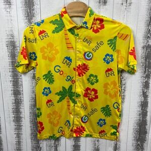 Google Hawaiian Shirt Mens Large Yellow Floral Button Up Short Sleeve